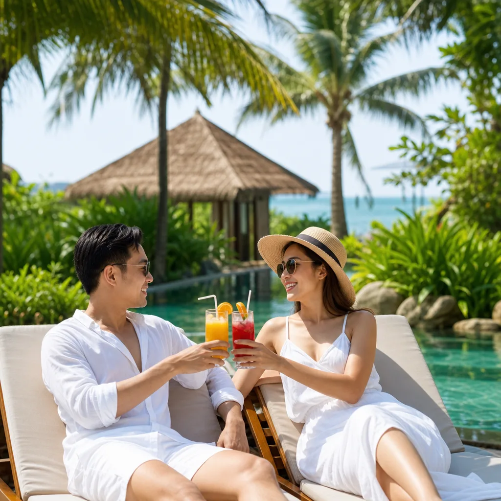 Tourists enjoying a vacation at a resort in Phu Quoc